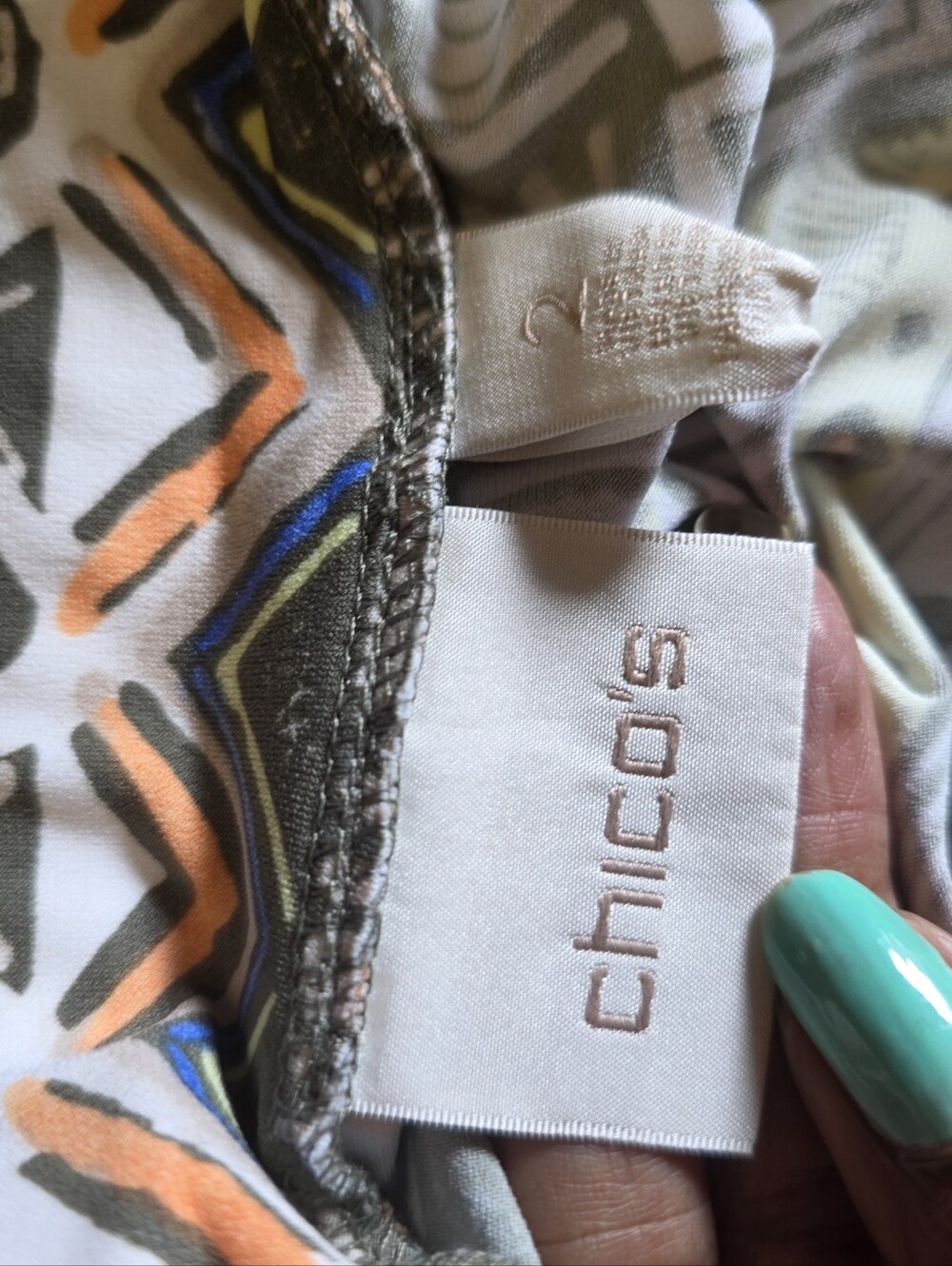Chicos Aztec Print Skirt  in Multi Colors To Include Green, Orange and Tan. - Picture 4 of 7